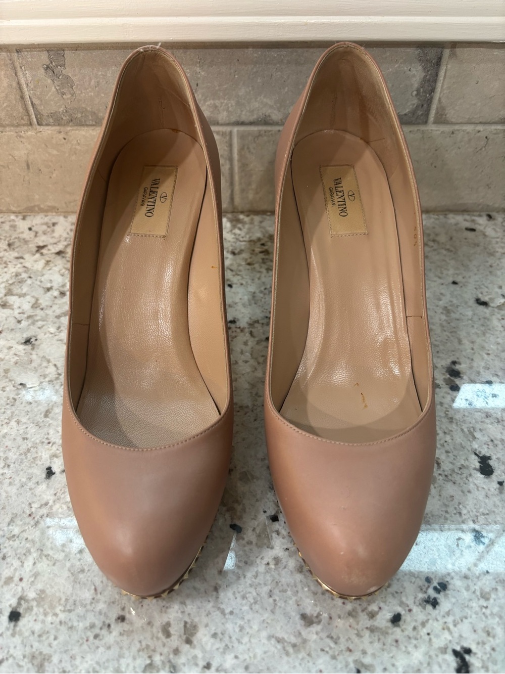 Valentino Blush Beige Leather Round-Toe Pumps